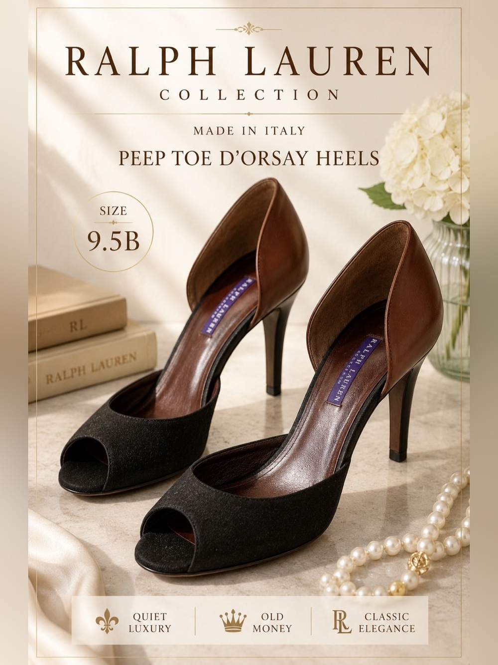 Ralph Lauren Collection Made in Italy Peep Toe D’Orsay Heels Size 9.5B
